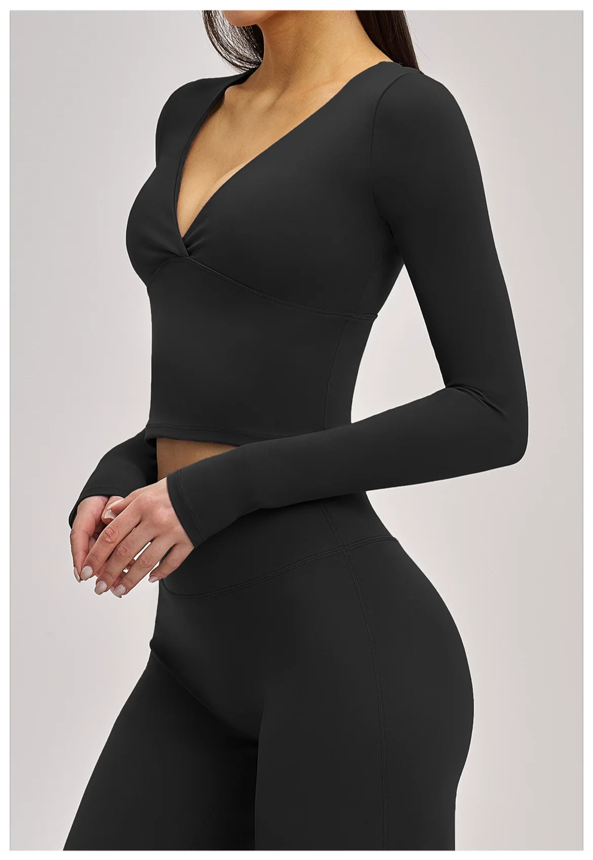 Women's Yoga T-Shirt Deep V Long Sleeve Sports Tops Gym Workout Shirts Breathable Fitness Yoga Top Female Running Push Up Shirts