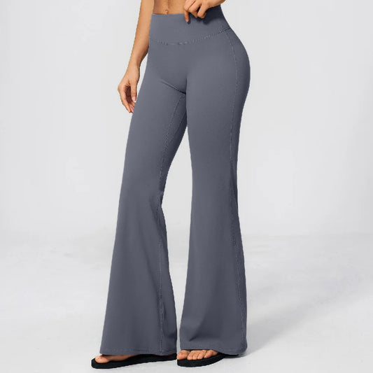 Summer Solid Color Flared Pants Women Breathable Yoga Pants High Waist Butt Lift Sports Pants Scrunch Butt Flared Trousers