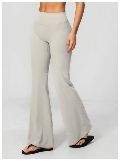 Summer Solid Color Flared Pants Women Breathable Yoga Pants High Waist Butt Lift Sports Pants Scrunch Butt Flared Trousers