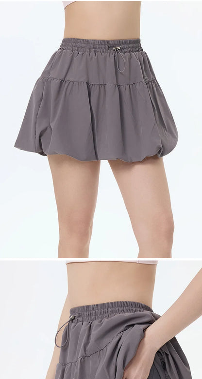 Women Yoga Puff Skirt Women Tennis Pleated Skirt with Inner Lining High Waist Double Layer Design Sport Sexy Fitness Yoga Shorts