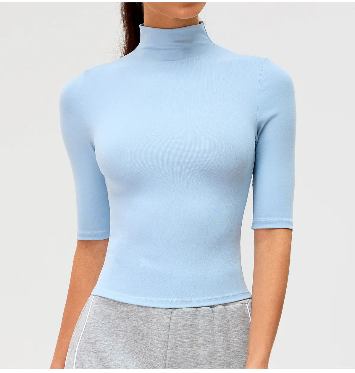 2026 New Edition Women's Sports Running Sweat Absorbing Skinny Yoga Clothes Quick Drying Clothes Short High Neck Sleeved T-shirt