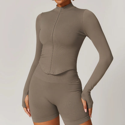New Zipper Sports Top Women Gym Long Sleeve for Fitness Seamless Coat  Clothing Running Workout Tights Gym Tops Yoga Shirts