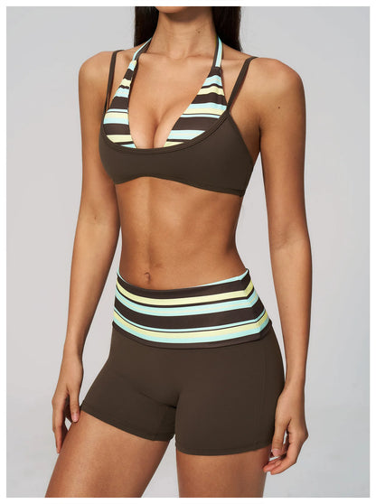 Women's Striped Yoga Bra Breathable Sports Underwear Shockproof Workout Top Sexy Polka Dot Bra Beautiful Back Sports Yoga Top