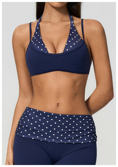 Women's Striped Yoga Bra Breathable Sports Underwear Shockproof Workout Top Sexy Polka Dot Bra Beautiful Back Sports Yoga Top