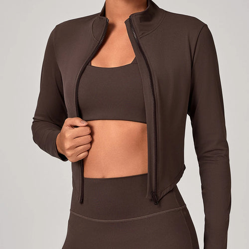 Sportswear Woman Gym Long Sleeved Women Slim Yoga Clothe Running Fitness Quick Dry Zipper Cardigan Stand Up Collar Sports Jacket