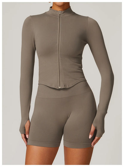 New Zipper Sports Top Women Gym Long Sleeve for Fitness Seamless Coat  Clothing Running Workout Tights Gym Tops Yoga Shirts