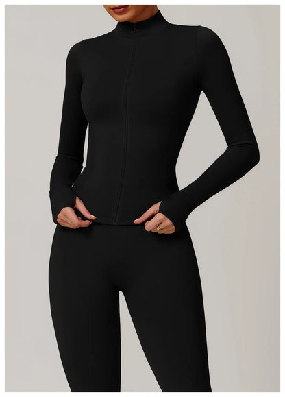 Women Zipper Yoga Long Sleeve Seamless Crop Tops Female Gym Jacket Yoga T-shirts Solid Sports Top Running Workout Athletic Wear
