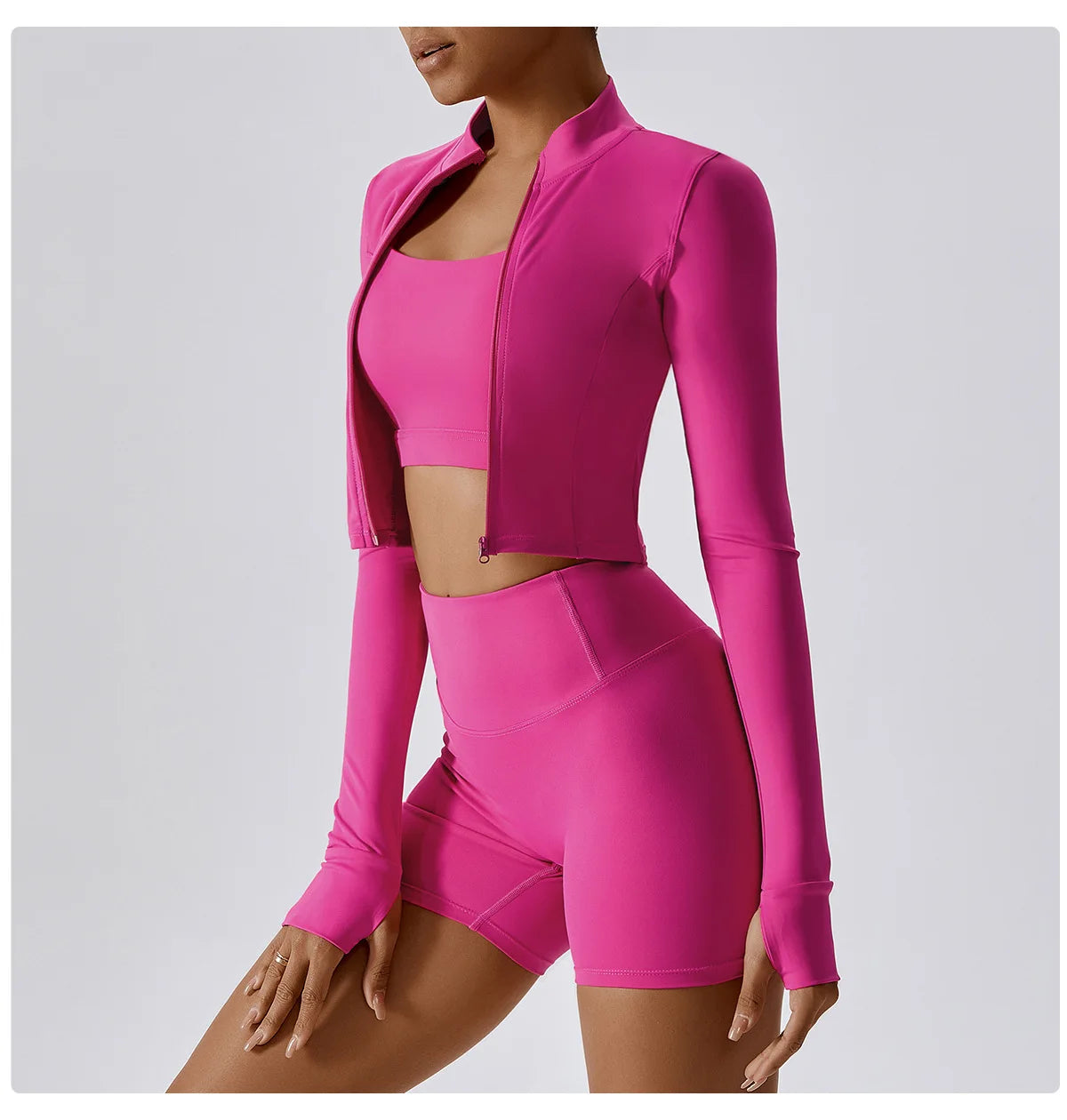 Zipper Cardigan Stand Up Collar Jacket Outdoor Sports Long Sleeved Women Slim Yoga Clothes Quick Dry Running Fitness Jacket Top