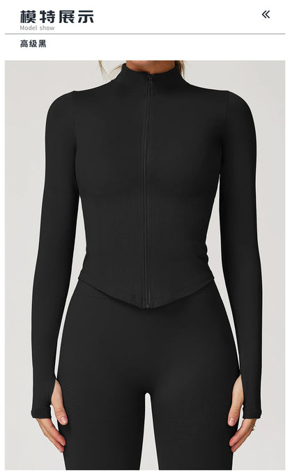 Outdoor Sports Long Sleeved Women's Slim Yoga Quick Dry Tight Fitting Quick Drying Stand Up Collar Jacket Running Fitness Jacket