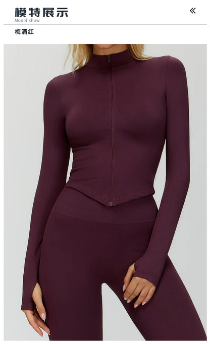 Outdoor Sports Long Sleeved Women's Slim Yoga Quick Dry Tight Fitting Quick Drying Stand Up Collar Jacket Running Fitness Jacket