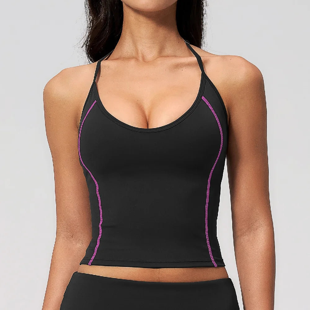 Summer Sports Tops Women's Halter Neck Vest Workout Shockproof Underwear Breathable Running Cycling Bra Gym Clothes Yoga Vest