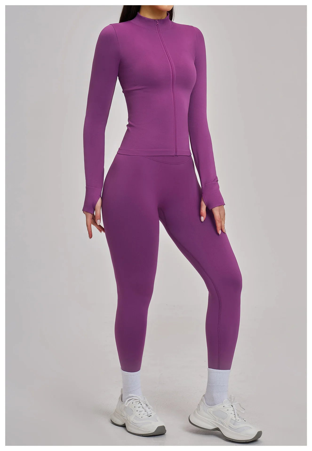 Women Zipper Yoga Long Sleeve Seamless Crop Tops Female Gym Jacket Yoga T-shirts Solid Sports Top Running Workout Athletic Wear