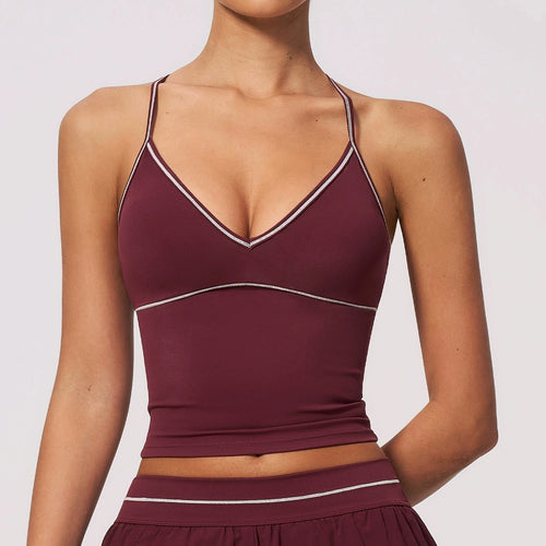 Women Halter Yoga Vest Removable Pad V Neck Sports Bra Slim Fit Quick Dry Workout Sports Tank Top Fitness Running Sleeveless Top