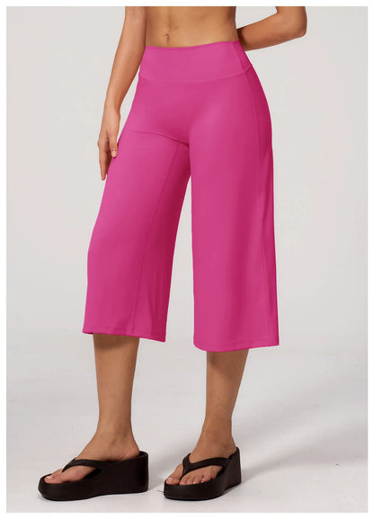 Summer Sports Pants Women Capri Pants Wide Leg Yoga Cropped High Waist Workout Seven Pant Female Running Legging Fitness Shorts