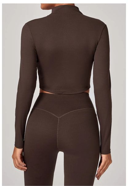 Sportswear Woman Gym Long Sleeved Women Slim Yoga Clothe Running Fitness Quick Dry Zipper Cardigan Stand Up Collar Sports Jacket