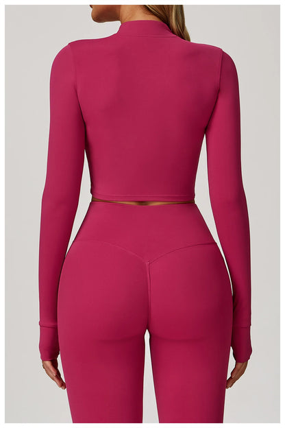 Zipper Cardigan Stand Up Collar Jacket Outdoor Sports Long Sleeved Women Slim Yoga Clothes Quick Dry Running Fitness Jacket Top