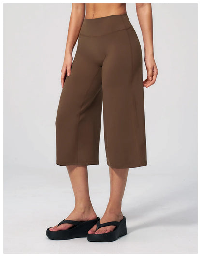 Summer Sports Pants Women Capri Pants Wide Leg Yoga Cropped High Waist Workout Seven Pant Female Running Legging Fitness Shorts