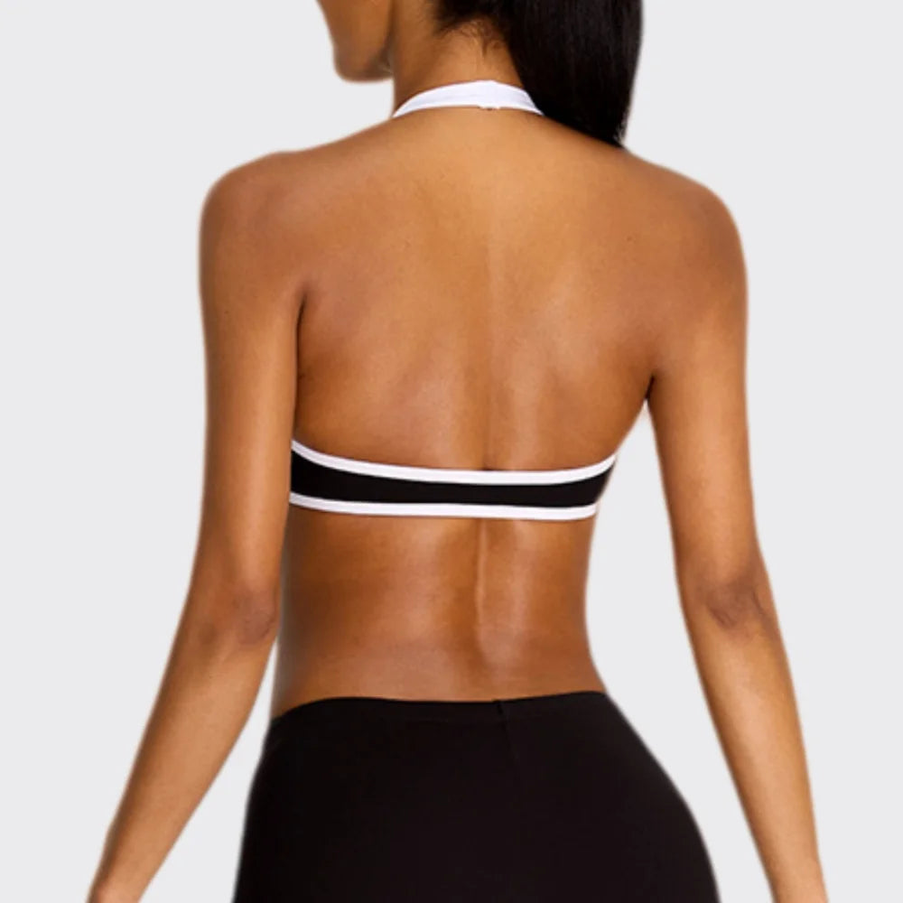 Summer Halter Yoga Bra Women Color Blocking Sports Underwear Gym Top Shockproof Fitness Push Up Workout Sports Bra Yoga Crop Top