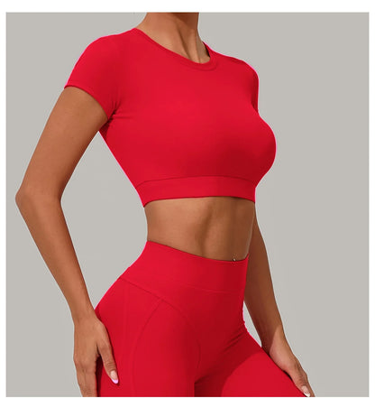 Women Yoga Top Sport T-Shirts Exercise Fitness Clothes Short Sleeve Yoga Shirt Gym Top Running Quick Drying Workout Sport Top