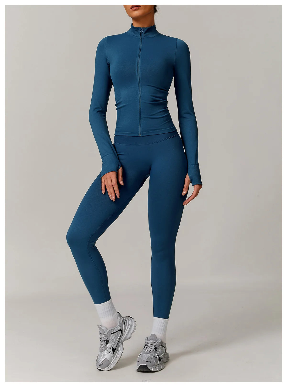 Women Zipper Yoga Long Sleeve Seamless Crop Tops Female Gym Jacket Yoga T-shirts Solid Sports Top Running Workout Athletic Wear