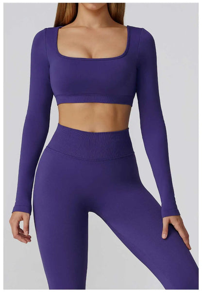 Women's Yoga Top Seamless Long Sleeved Sports Wear Workout Tops T-shirt Fitness Running Hollow out Backless Gym Woman SportShirt