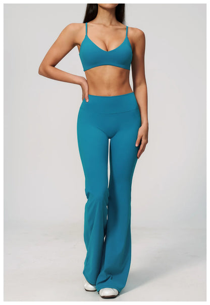 Summer Solid Color Flared Pants Women Breathable Yoga Pants High Waist Butt Lift Sports Pants Scrunch Butt Flared Trousers