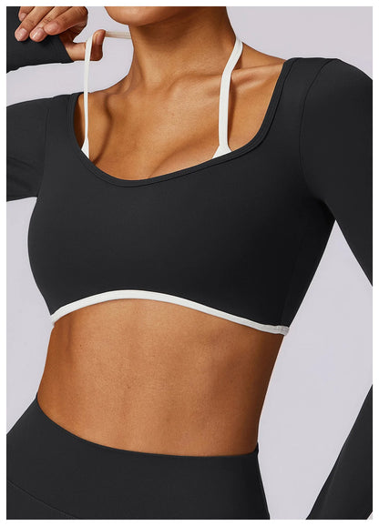 Women's Solid Sport Shirts High Elastic Gym Yoga Top Breathable Long Sleeve Yoga Top Slim Fitness Sports Dry Sportswear Yoga Top