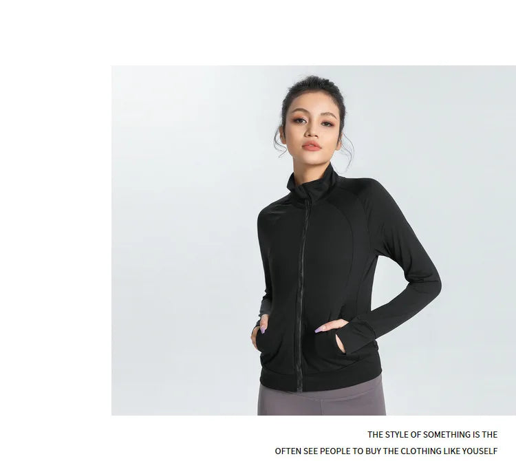New Women's Slim Fit Lightweight Jackets Women's Full Zip-up Yoga Sports Running Jacket with Thumb Holes for Workout