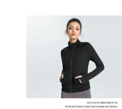 New Women's Slim Fit Lightweight Jackets Women's Full Zip-up Yoga Sports Running Jacket with Thumb Holes for Workout