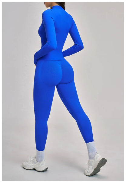 Women Zipper Yoga Long Sleeve Seamless Crop Tops Female Gym Jacket Yoga T-shirts Solid Sports Top Running Workout Athletic Wear