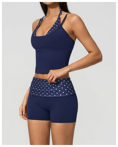 Polka Dot Yoga Tank Top Shockproof Striped Fitness Bra Gym Workout Vest Breathable Sport Top Halter Beautiful Back Sport Vest