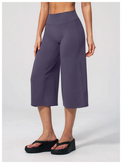 Summer Sports Pants Women Capri Pants Wide Leg Yoga Cropped High Waist Workout Seven Pant Female Running Legging Fitness Shorts