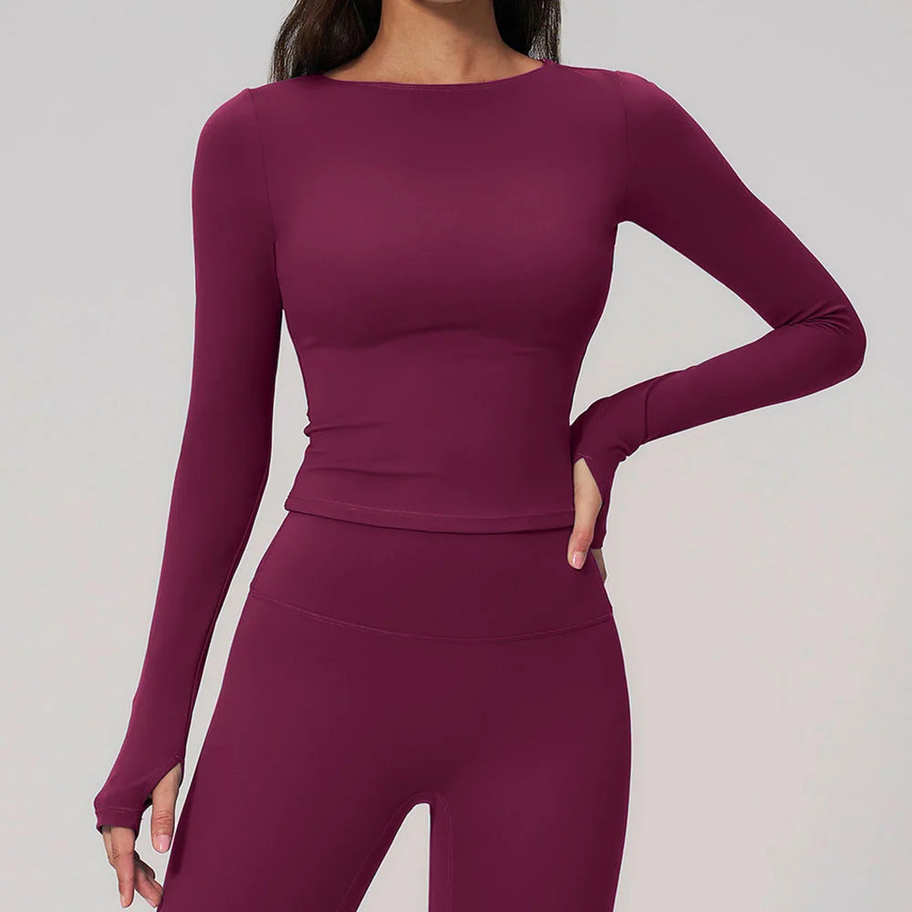 Women Yoga T-shirts Fitness Sports Long Sleeve Running High Elastic Workout Shirts Gym Sports Shirts Female Crop Top Yoga Tops
