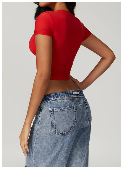 Summer Gym Crop Tops Women Yoga T-shirts Fitness Short Sleeved Workout Shirts Gym Sports Shirts Female Running Active Yoga Wea