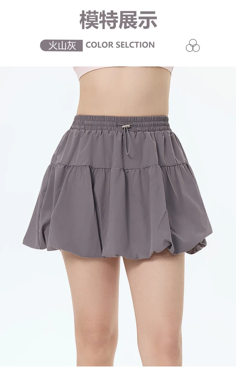 Women Yoga Puff Skirt Women Tennis Pleated Skirt with Inner Lining High Waist Double Layer Design Sport Sexy Fitness Yoga Shorts