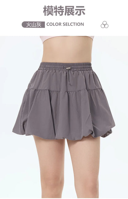 Women Yoga Puff Skirt Women Tennis Pleated Skirt with Inner Lining High Waist Double Layer Design Sport Sexy Fitness Yoga Shorts