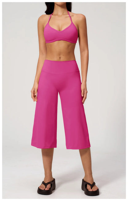 Summer Sports Pants Women Capri Pants Wide Leg Yoga Cropped High Waist Workout Seven Pant Female Running Legging Fitness Shorts