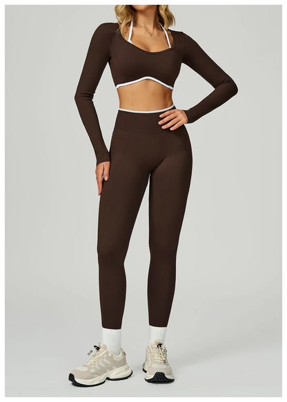 Seamless Yoga Shirts For Women Ribbed Long Sleeve Gym Clothes Fitness Running Workout Dry Fit Breathable High Elastic Sports Top