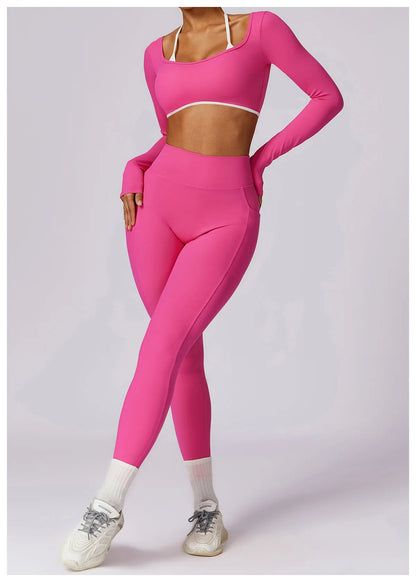 Women's Solid Sport Shirts High Elastic Gym Yoga Top Breathable Long Sleeve Yoga Top Slim Fitness Sports Dry Sportswear Yoga Top