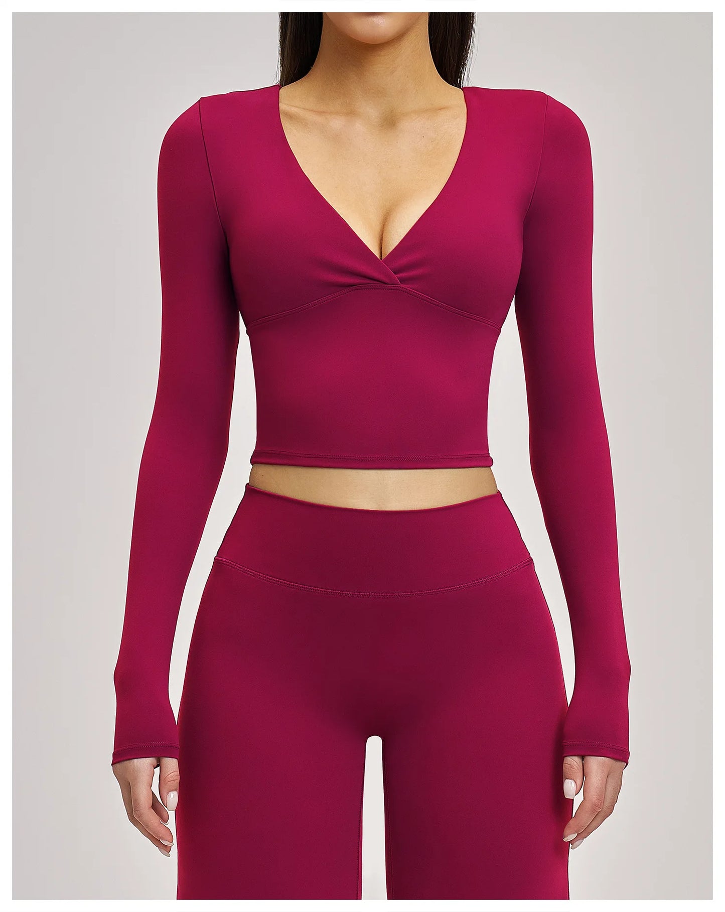 Women's Yoga T-Shirt Deep V Long Sleeve Sports Tops Gym Workout Shirts Breathable Fitness Yoga Top Female Running Push Up Shirts