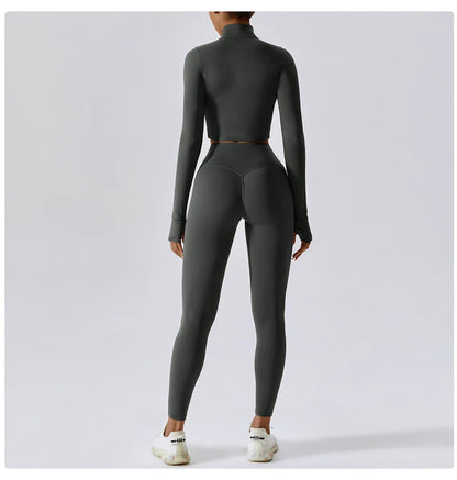 Zipper Cardigan Stand Up Collar Jacket Outdoor Sports Long Sleeved Women Slim Yoga Clothes Quick Dry Running Fitness Jacket Top