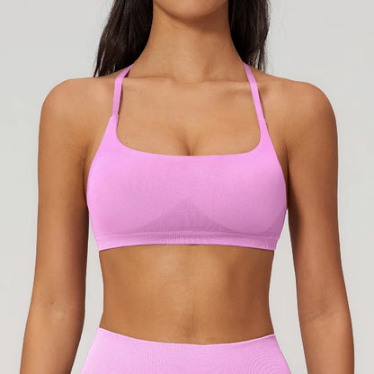 Summer Seamless Yoga Bra Women Fitness Workout Top Cross Back Strap Sports Underwear Female Breathable Running Cycling Gym Top