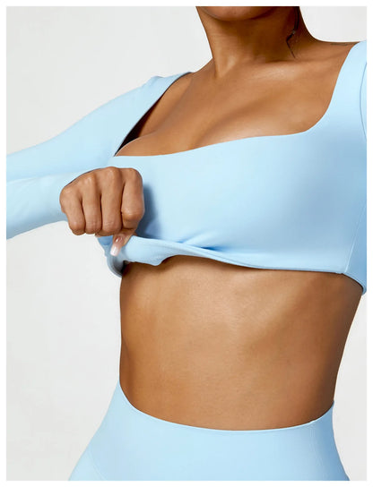 New Yoga Long sleeved Women's Outdoor Running Fitness Wear T-shirt Long sleeved Yoga Shirt Gym Push Up Workout Single Piece Top