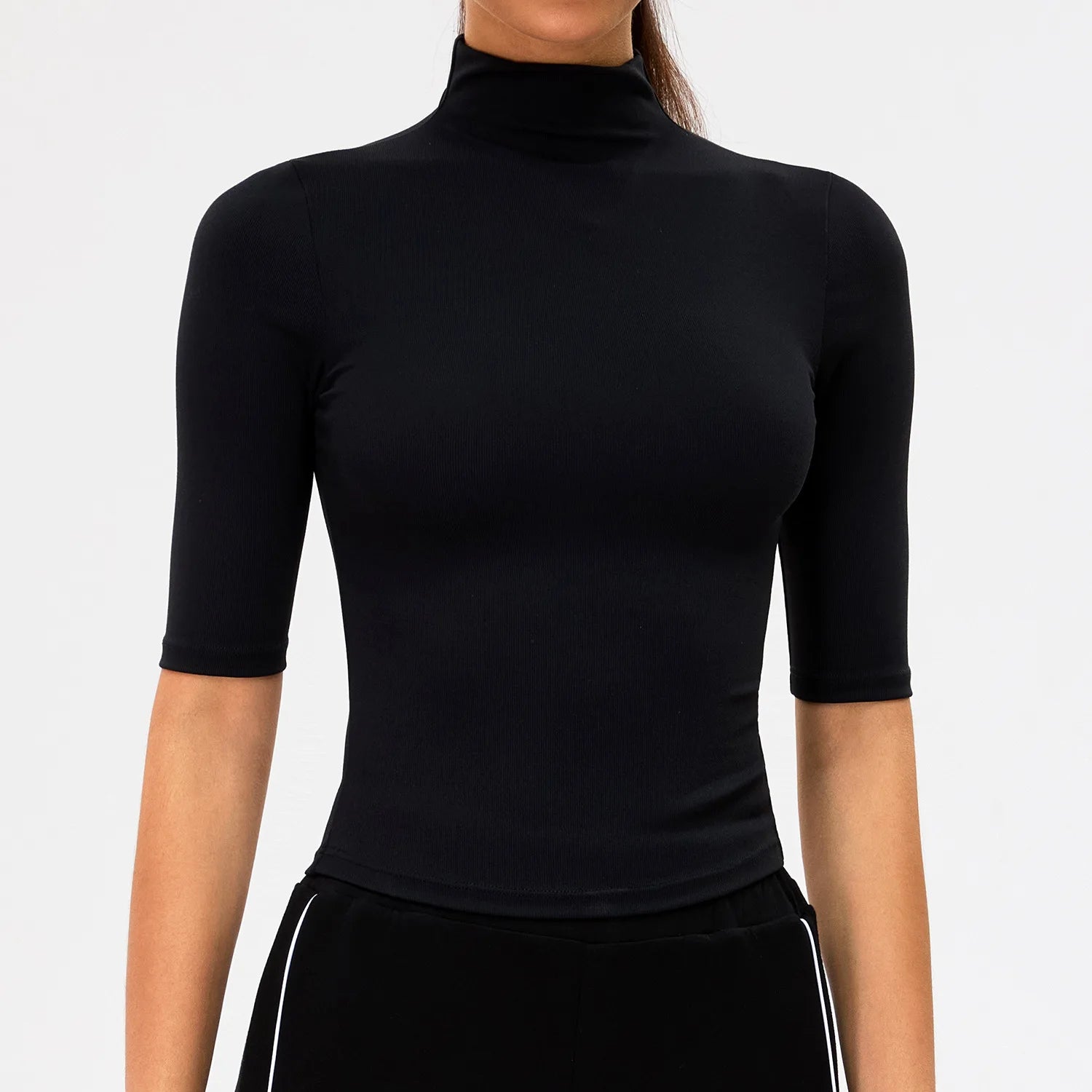 2026 New Edition Women's Sports Running Sweat Absorbing Skinny Yoga Clothes Quick Drying Clothes Short High Neck Sleeved T-shirt
