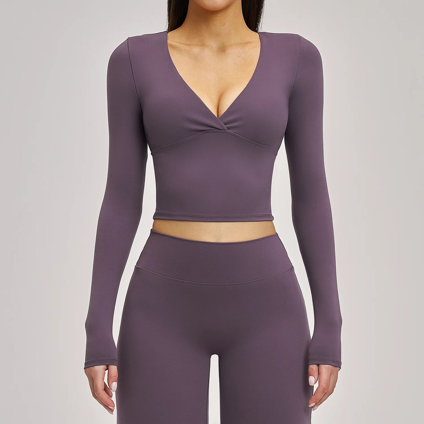 Women's Yoga T-Shirt Deep V Long Sleeve Sports Tops Gym Workout Shirts Breathable Fitness Yoga Top Female Running Push Up Shirts