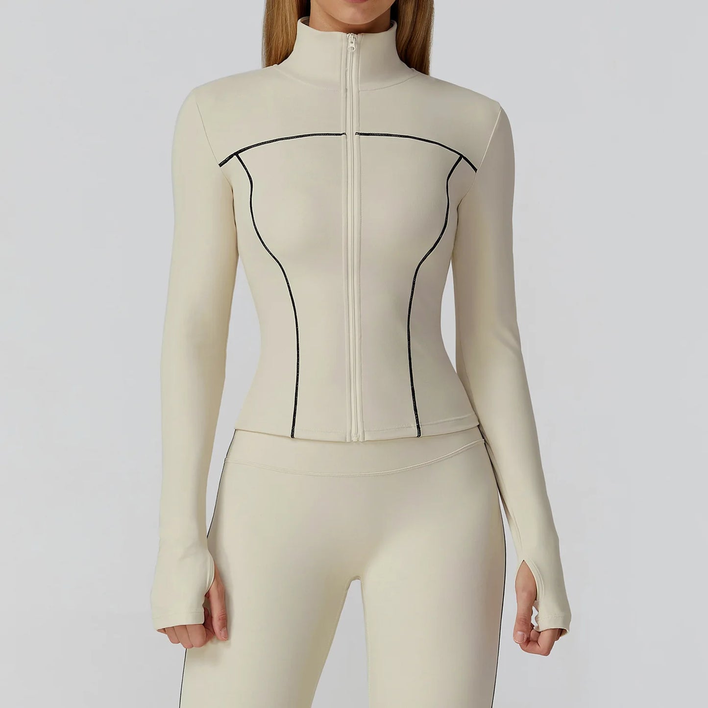 Women Zip Fitness Clothes Long Sleeve Sports Jacket Stand-up Collar Yoga Shirt Quick Dry Gym Top Outdoors Sunscreen Running Coat
