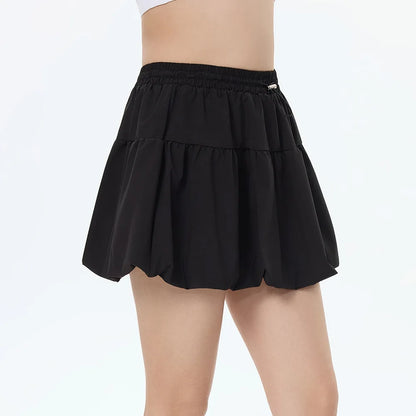 Women Yoga Puff Skirt Women Tennis Pleated Skirt with Inner Lining High Waist Double Layer Design Sport Sexy Fitness Yoga Shorts