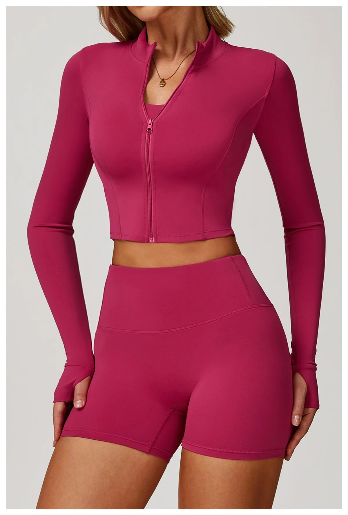 Zipper Cardigan Stand Up Collar Jacket Outdoor Sports Long Sleeved Women Slim Yoga Clothes Quick Dry Running Fitness Jacket Top