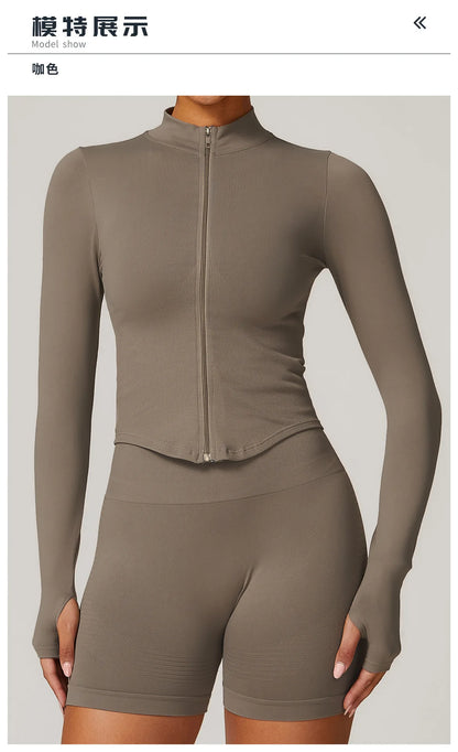 Outdoor Sports Long Sleeved Women's Slim Yoga Quick Dry Tight Fitting Quick Drying Stand Up Collar Jacket Running Fitness Jacket