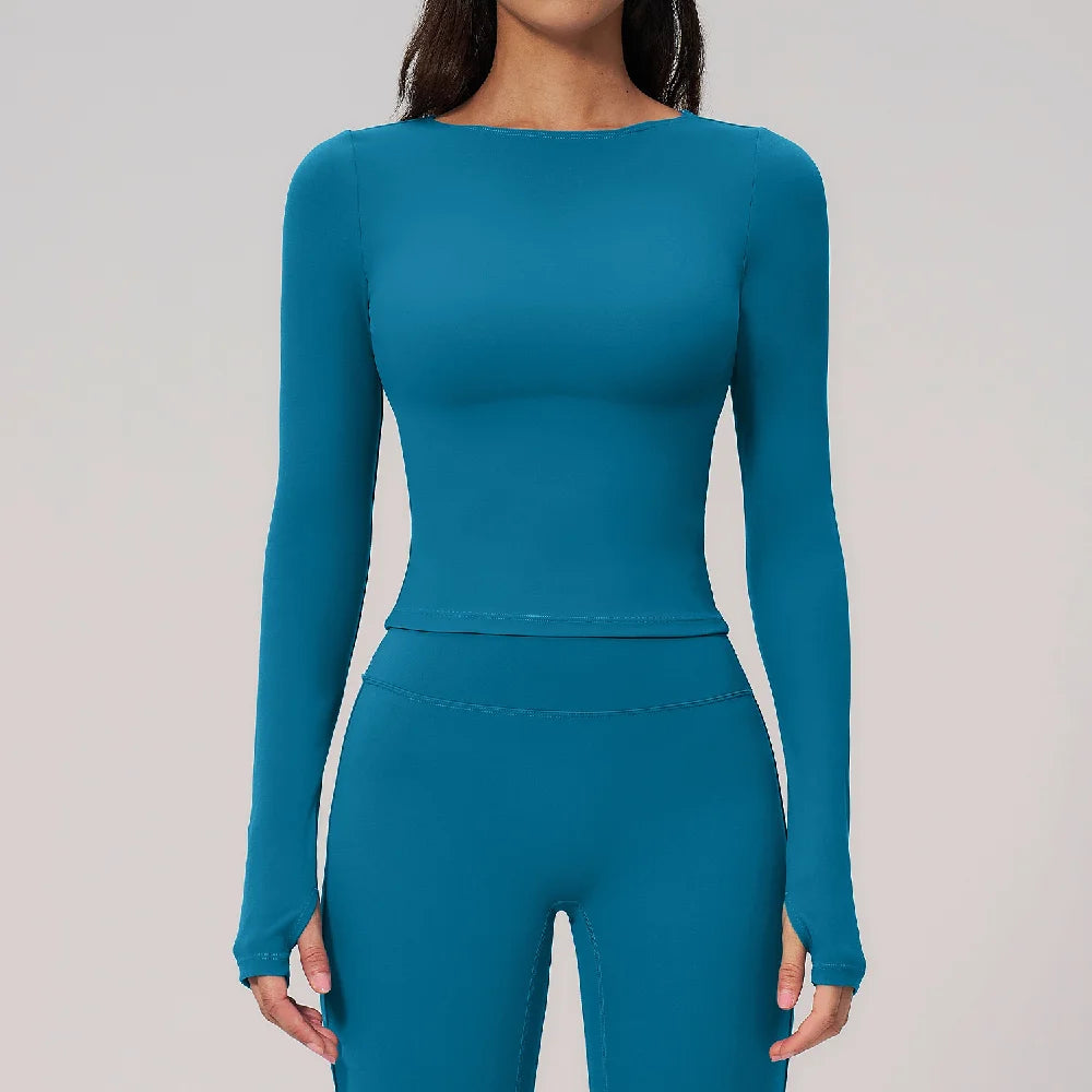 Women Yoga T-shirts Fitness Sports Long Sleeve Running High Elastic Workout Shirts Gym Sports Shirts Female Crop Top Yoga Tops